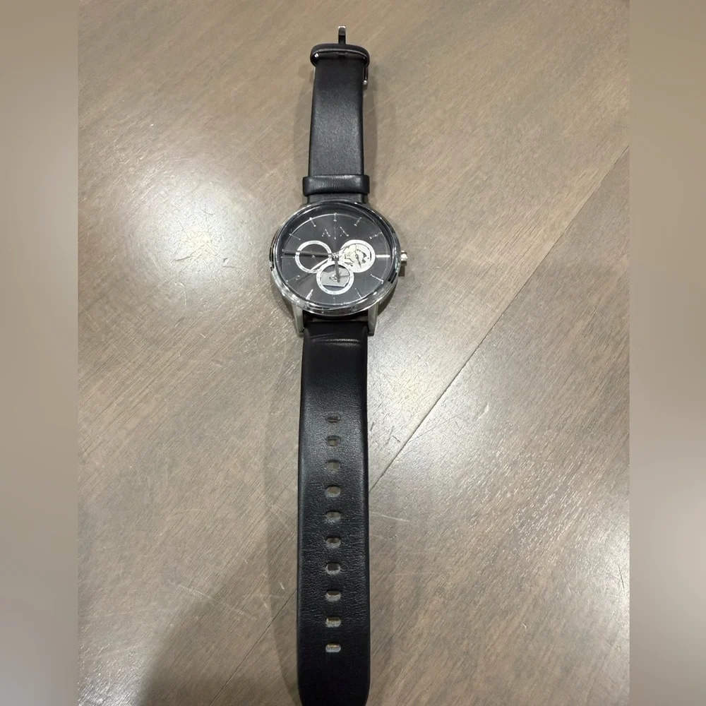Armani Exchange NEW Cayde Chronograph Black Dial Black Leather Strap Watch